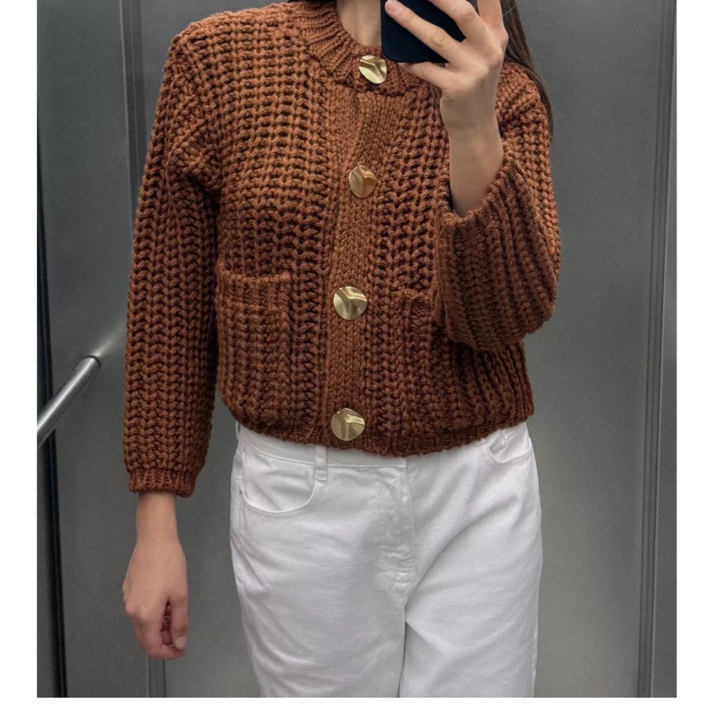 Zara CHUNKY Brown Knit Cardigan - Picture 3 of 8